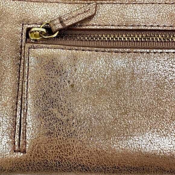 Fossil Emma Wallet Rose Gold Metallic Zip Around Clutch Cell Phone Holder - Picture 4 of 11